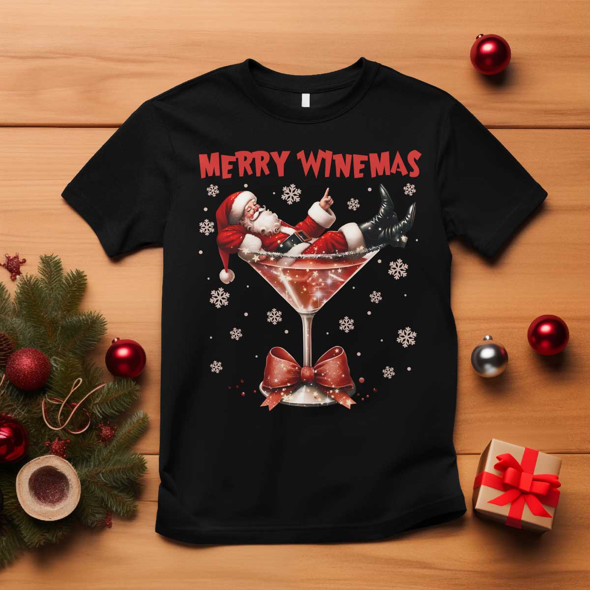 Funny Christmas Wine T Shirt Santa Feeling Xmas - Wonder Print Shop