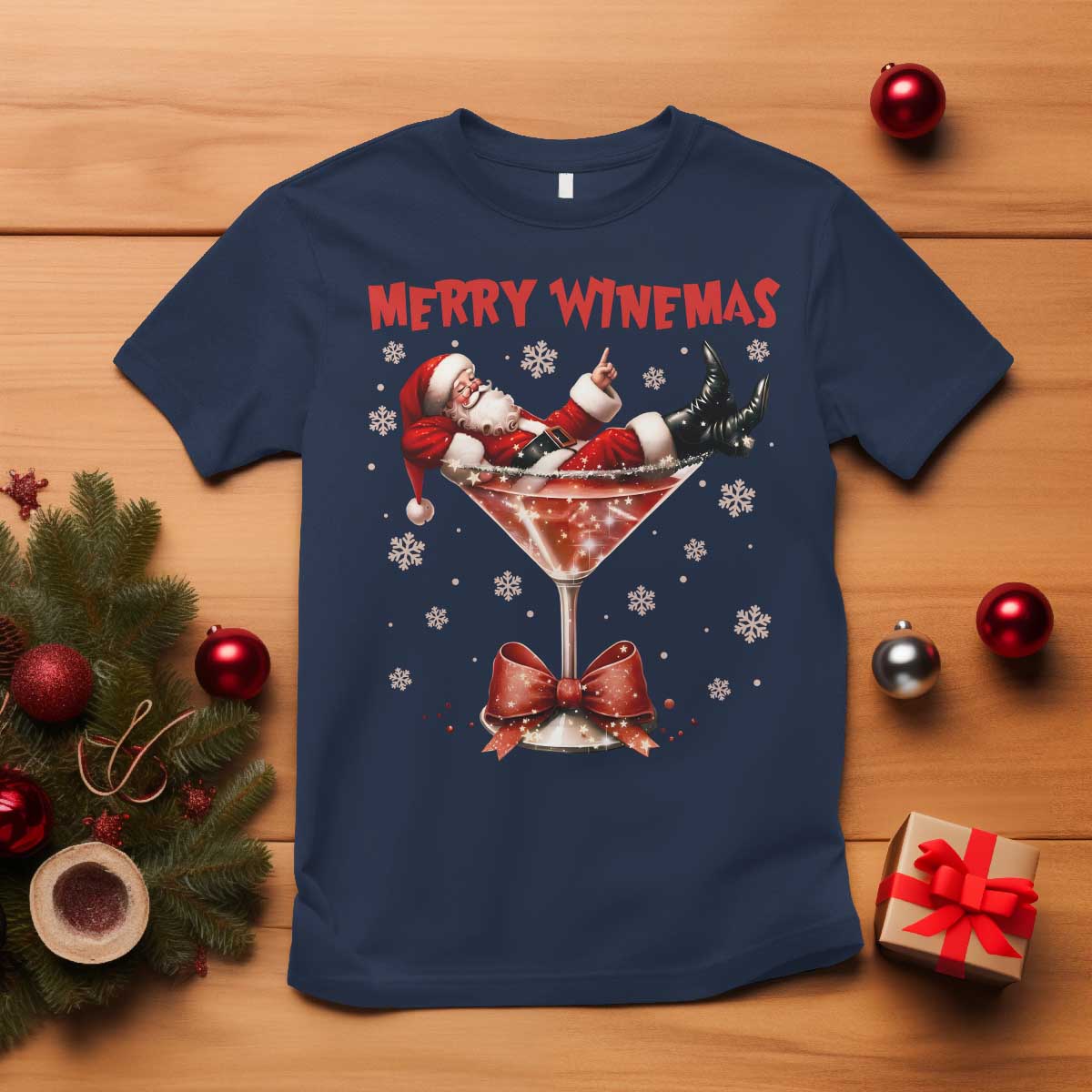 Funny Christmas Wine T Shirt Santa Feeling Xmas - Wonder Print Shop