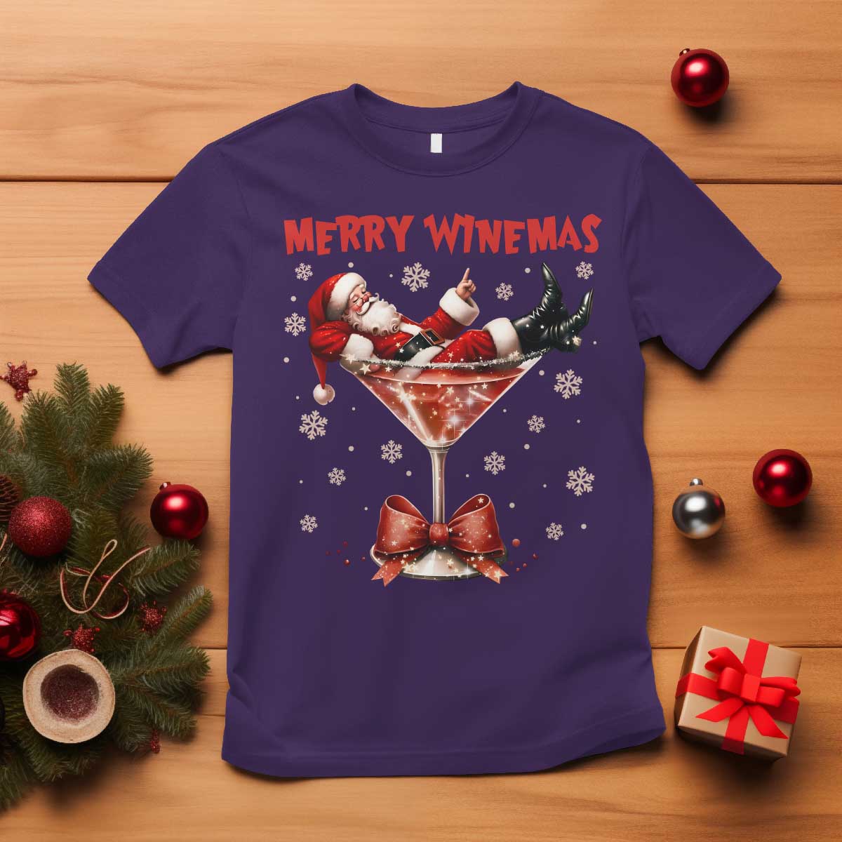 Funny Christmas Wine T Shirt Santa Feeling Xmas - Wonder Print Shop