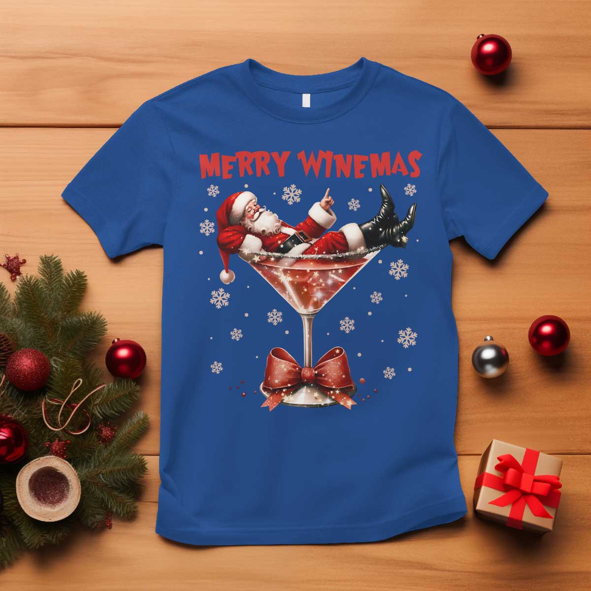 Funny Christmas Wine T Shirt Santa Feeling Xmas - Wonder Print Shop