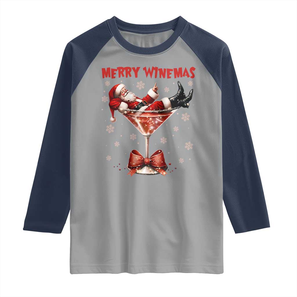 Funny Christmas Wine Raglan Shirt Santa Feeling Xmas - Wonder Print Shop