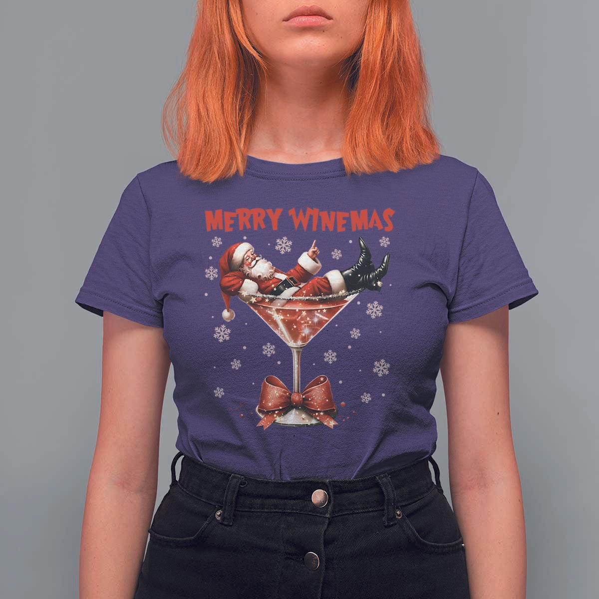 Funny Christmas Wine T Shirt For Women Santa Feeling Xmas - Wonder Print Shop