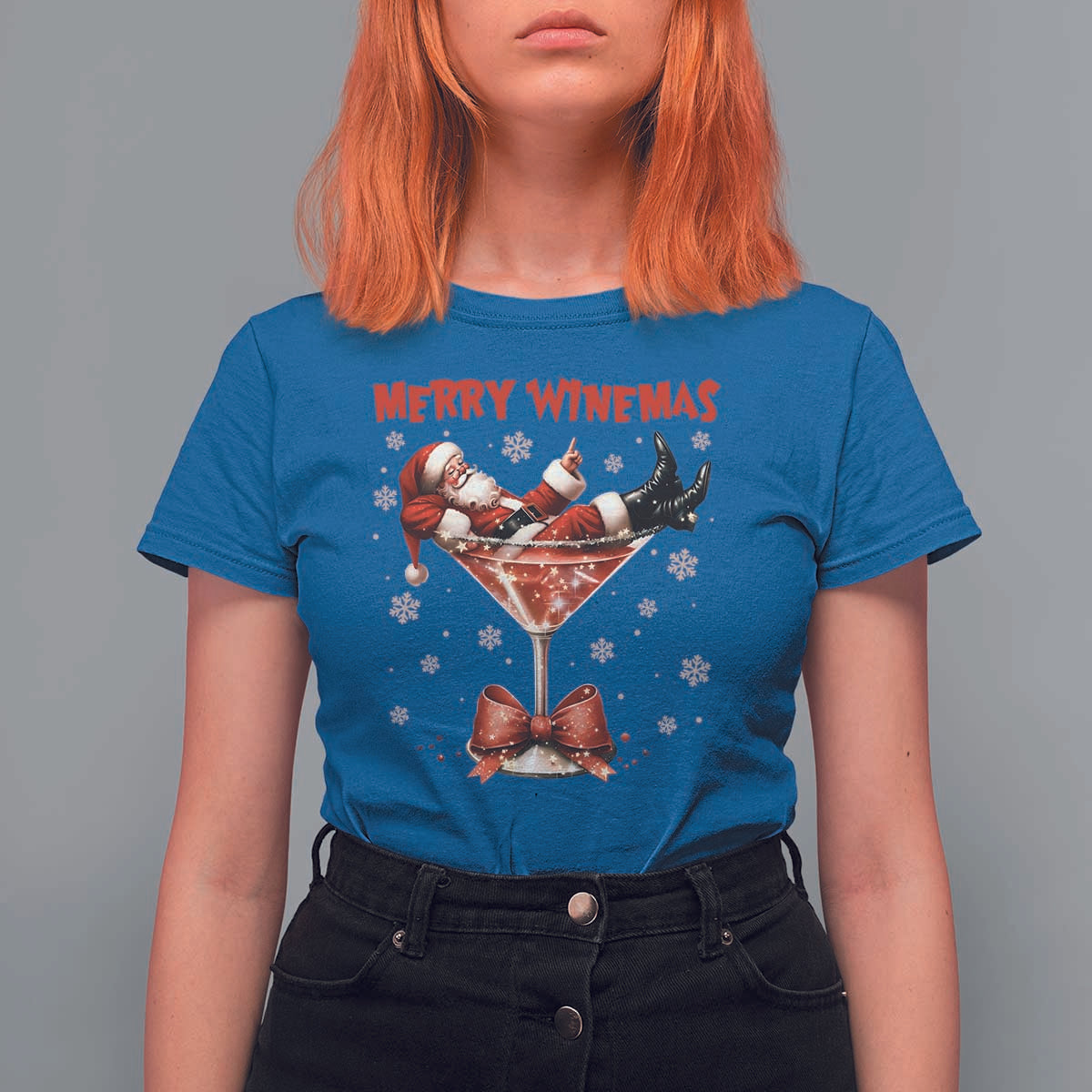 Funny Christmas Wine T Shirt For Women Santa Feeling Xmas - Wonder Print Shop