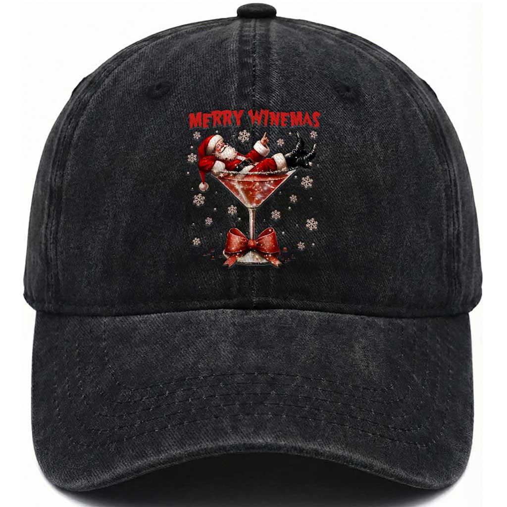Funny Christmas Wine Washed Cotton Baseball Cap Santa Feeling Xmas