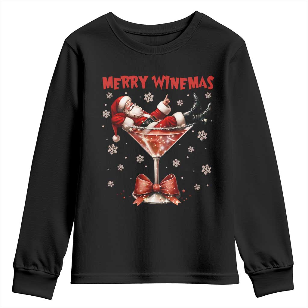 Funny Christmas Wine Youth Sweatshirt Santa Feeling Xmas - Wonder Print Shop