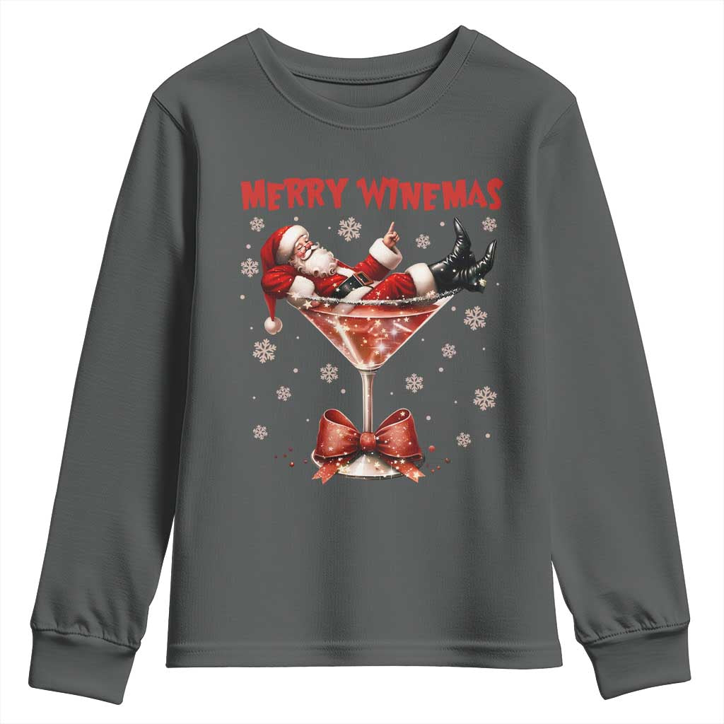 Funny Christmas Wine Youth Sweatshirt Santa Feeling Xmas - Wonder Print Shop