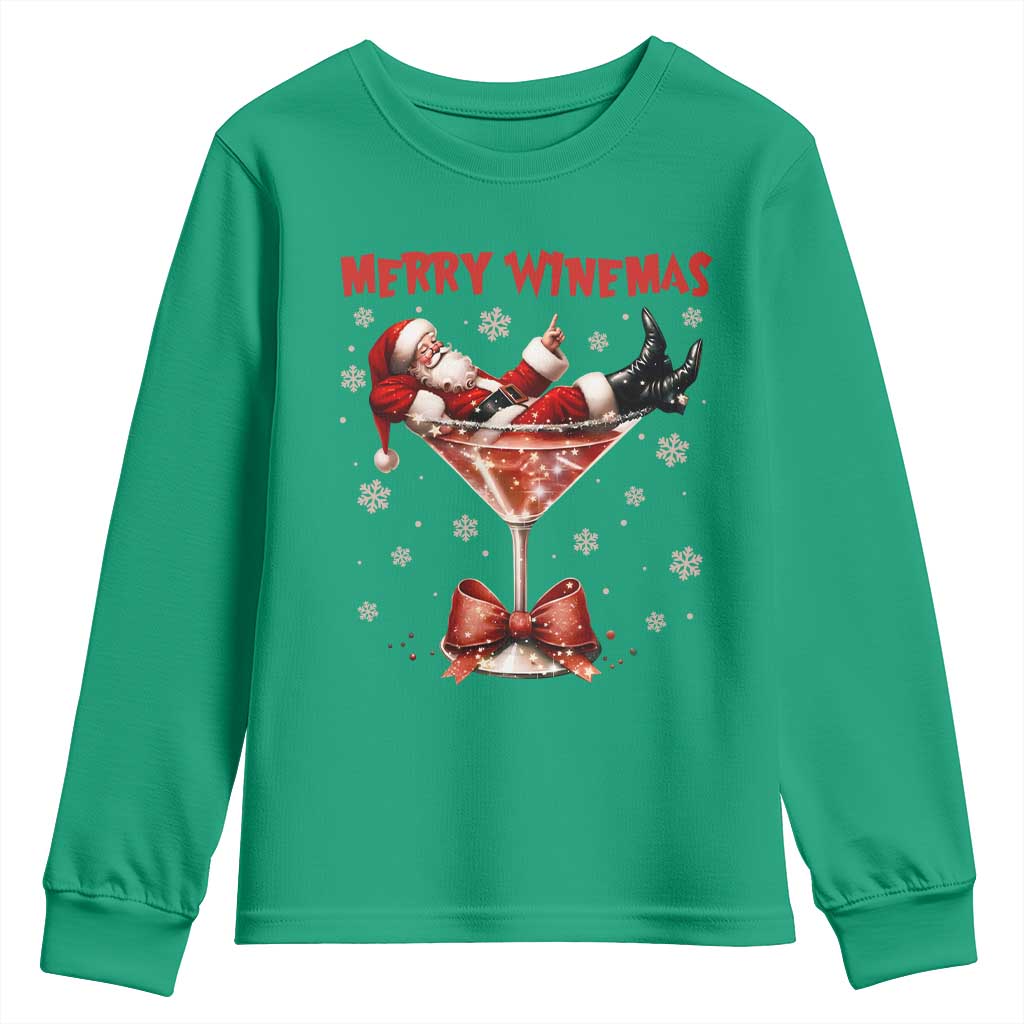 Funny Christmas Wine Youth Sweatshirt Santa Feeling Xmas - Wonder Print Shop