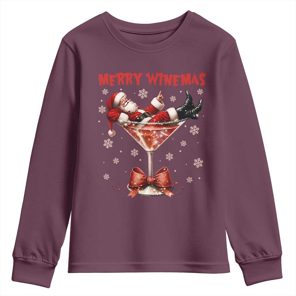 Funny Christmas Wine Youth Sweatshirt Santa Feeling Xmas - Wonder Print Shop
