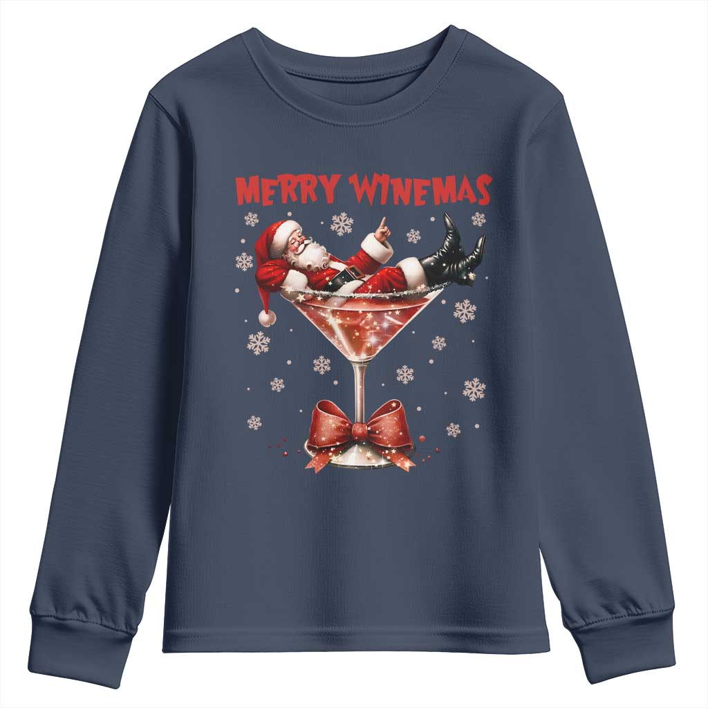 Funny Christmas Wine Youth Sweatshirt Santa Feeling Xmas - Wonder Print Shop
