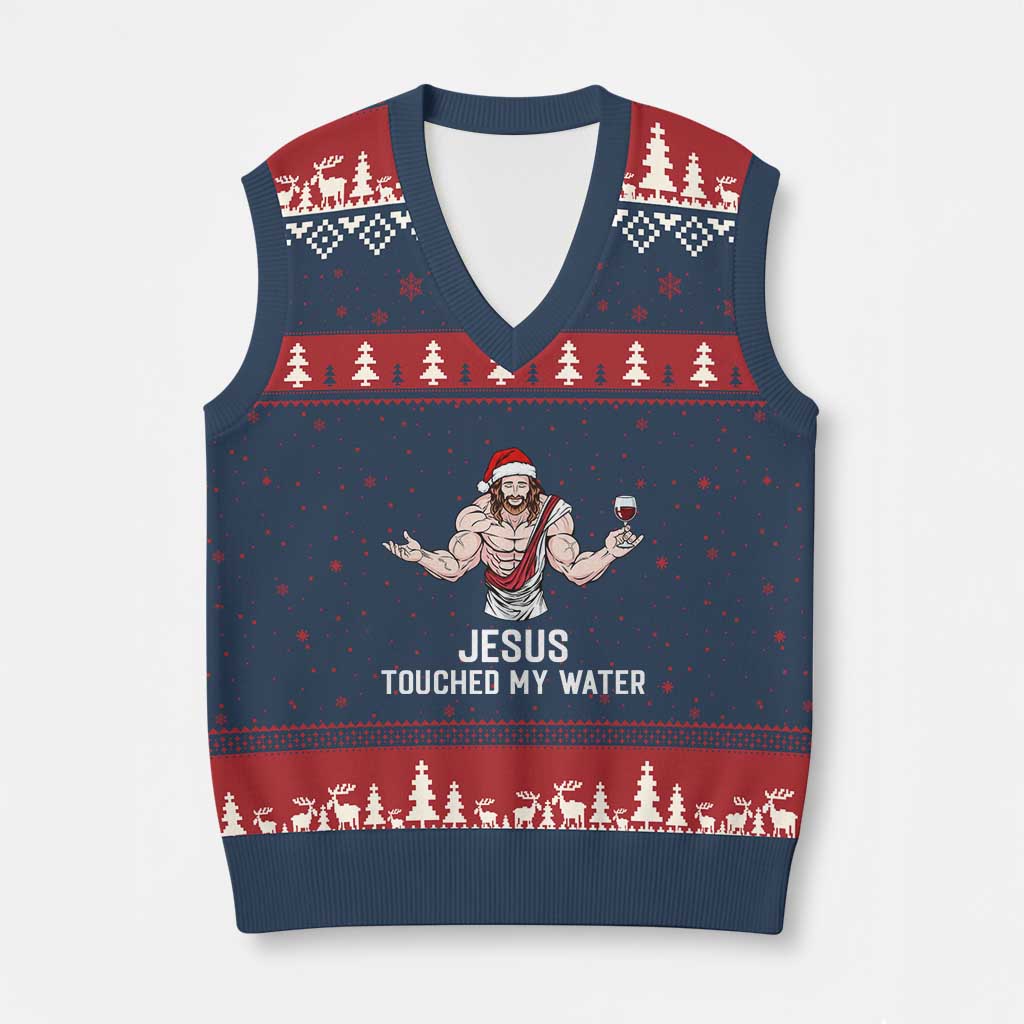 Funny Xmas Wine V-Neck Knit Sweater Vest Jesus Drank Wine - Wonder Print Shop