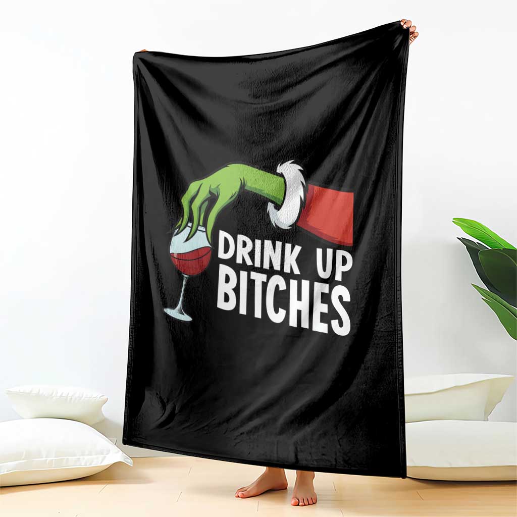 Funny Christmas Wine Throw Blanket Drink Up Bitches - Wonder Print Shop