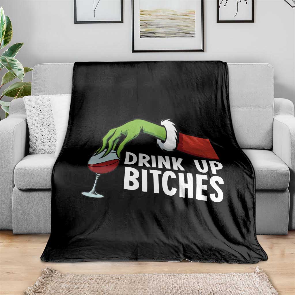 Funny Christmas Wine Throw Blanket Drink Up Bitches - Wonder Print Shop