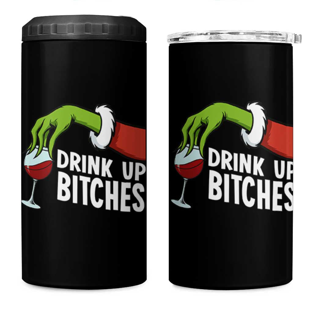 Funny Christmas Wine 4 in 1 Can Cooler Tumbler Drink Up Bitches - Wonder Print Shop