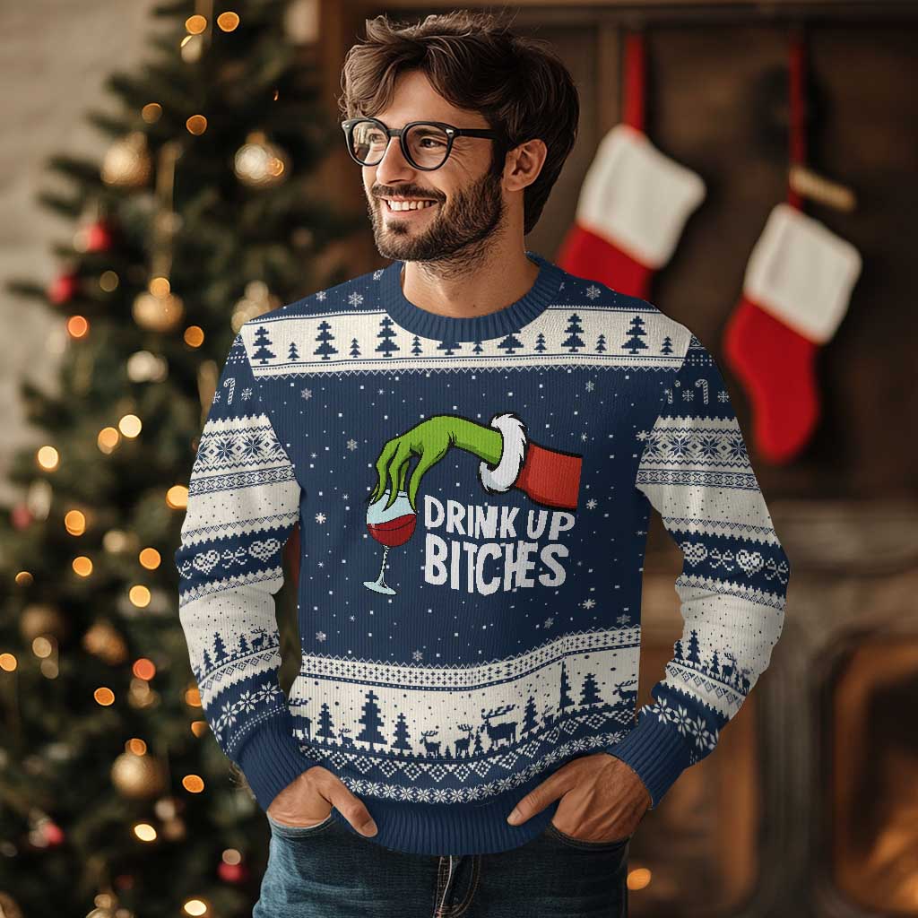 Funny Xmas Wine Ugly Christmas Sweater Drink Up Bitches - Wonder Print Shop