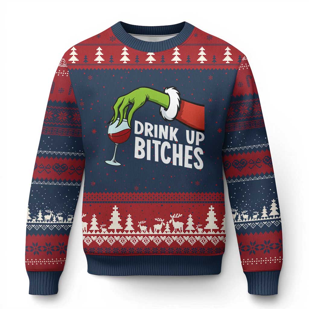 Funny Xmas Wine Ugly Christmas Sweater Drink Up Bitches - Wonder Print Shop