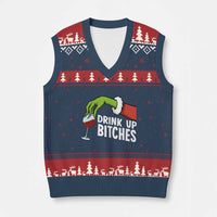 Funny Xmas Wine V-Neck Knit Sweater Vest Drink Up Bitches - Wonder Print Shop