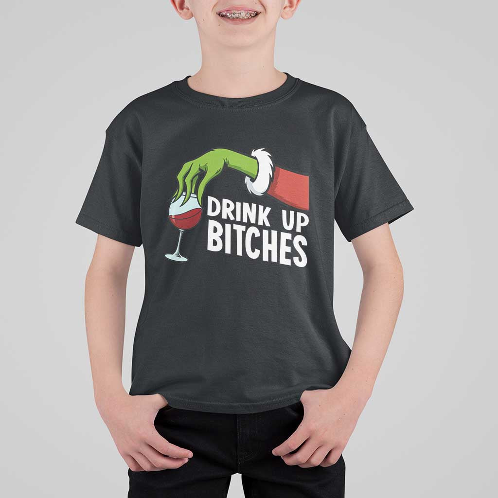 Funny Christmas Wine T Shirt For Kid Drink Up Bitches - Wonder Print Shop