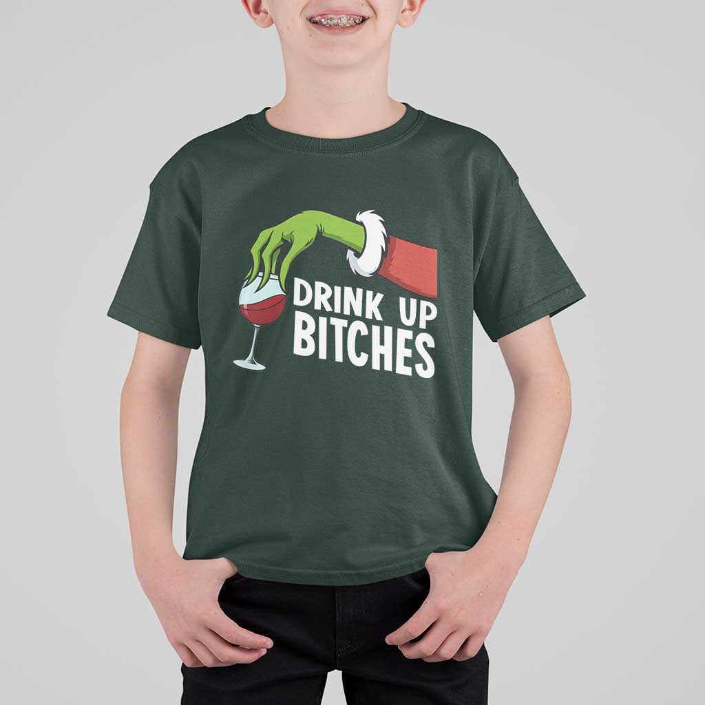 Funny Christmas Wine T Shirt For Kid Drink Up Bitches - Wonder Print Shop