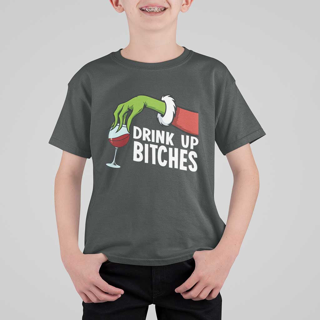 Funny Christmas Wine T Shirt For Kid Drink Up Bitches - Wonder Print Shop