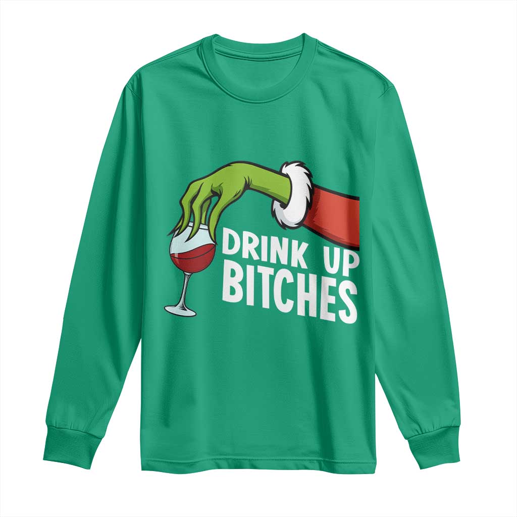 Funny Christmas Wine Long Sleeve Shirt Drink Up Bitches - Wonder Print Shop