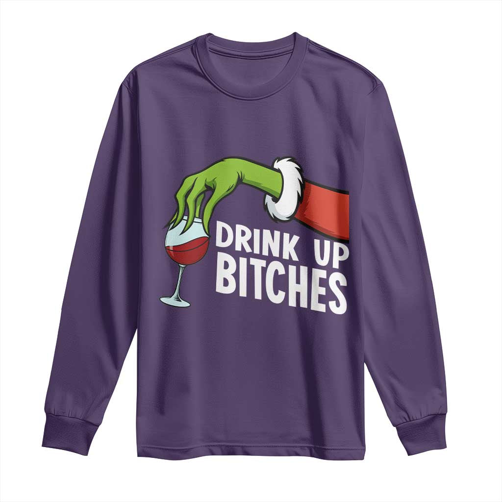 Funny Christmas Wine Long Sleeve Shirt Drink Up Bitches - Wonder Print Shop