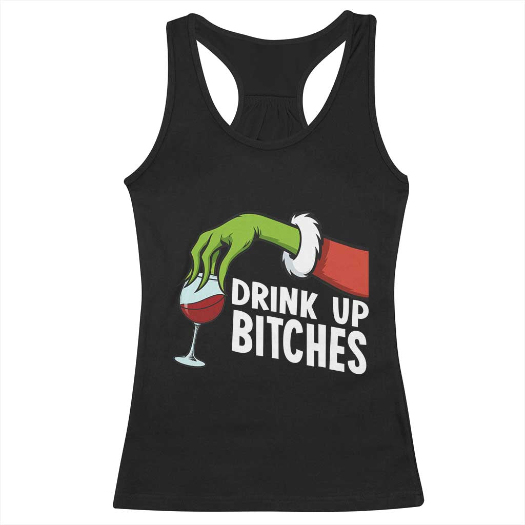 Funny Christmas Wine Racerback Tank Top Drink Up Bitches - Wonder Print Shop