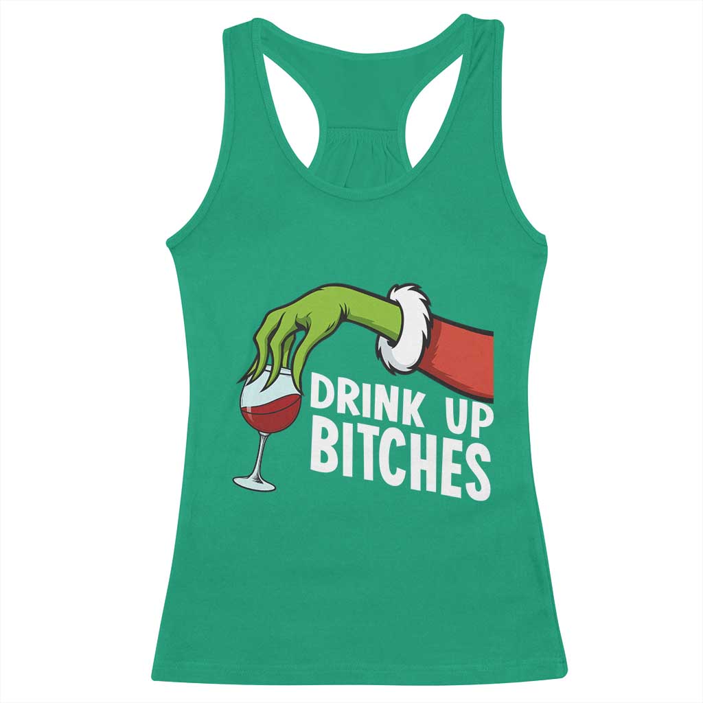 Funny Christmas Wine Racerback Tank Top Drink Up Bitches - Wonder Print Shop