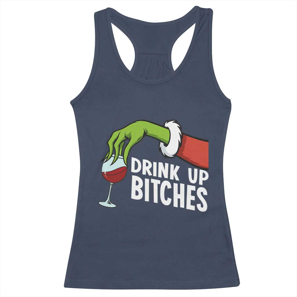 Funny Christmas Wine Racerback Tank Top Drink Up Bitches - Wonder Print Shop