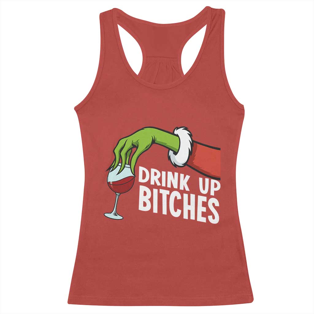 Funny Christmas Wine Racerback Tank Top Drink Up Bitches - Wonder Print Shop