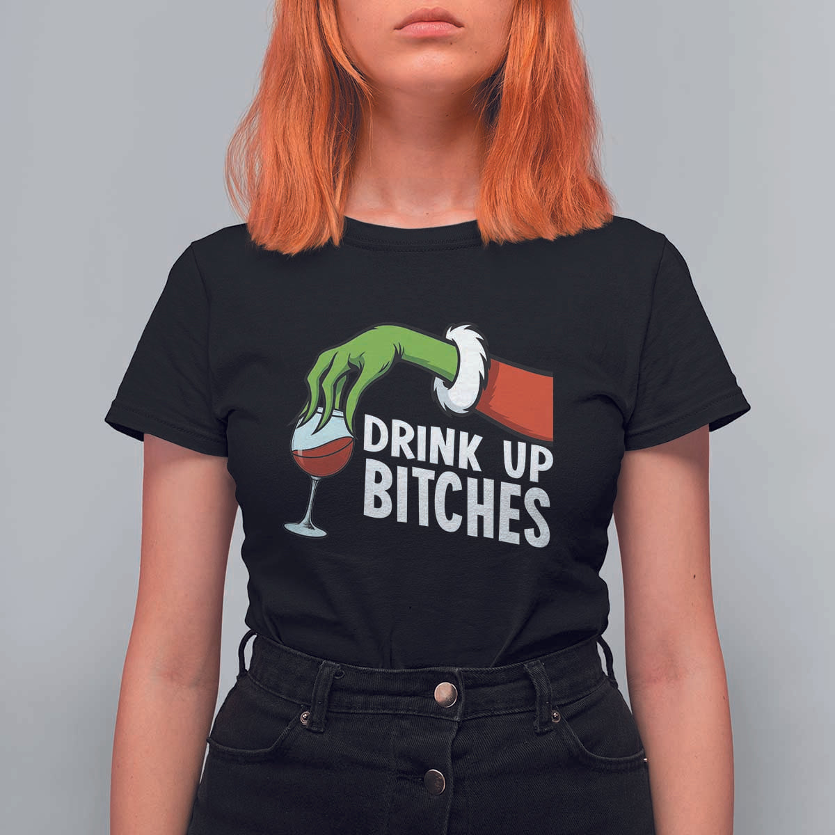 Funny Christmas Wine T Shirt For Women Drink Up Bitches - Wonder Print Shop