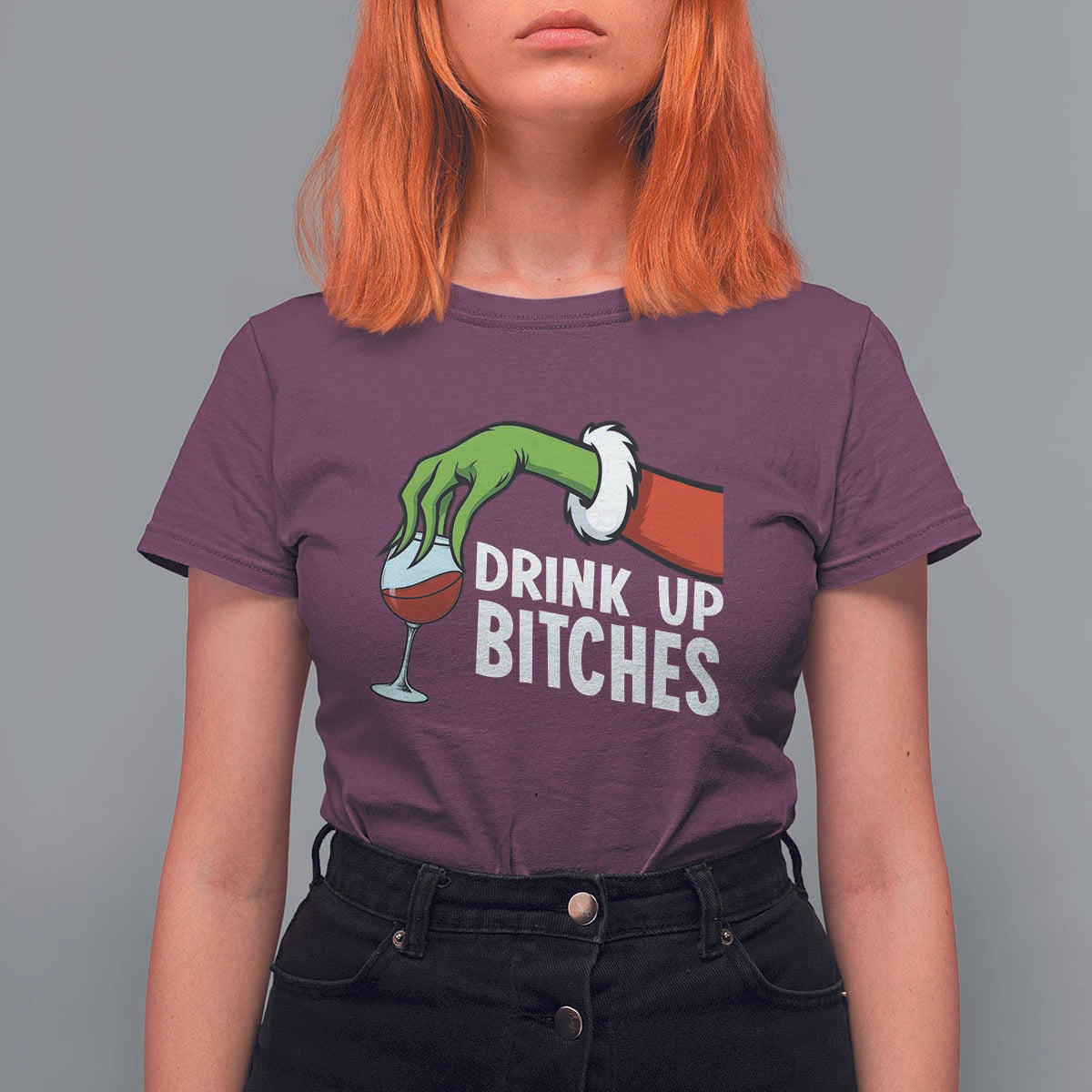 Funny Christmas Wine T Shirt For Women Drink Up Bitches - Wonder Print Shop