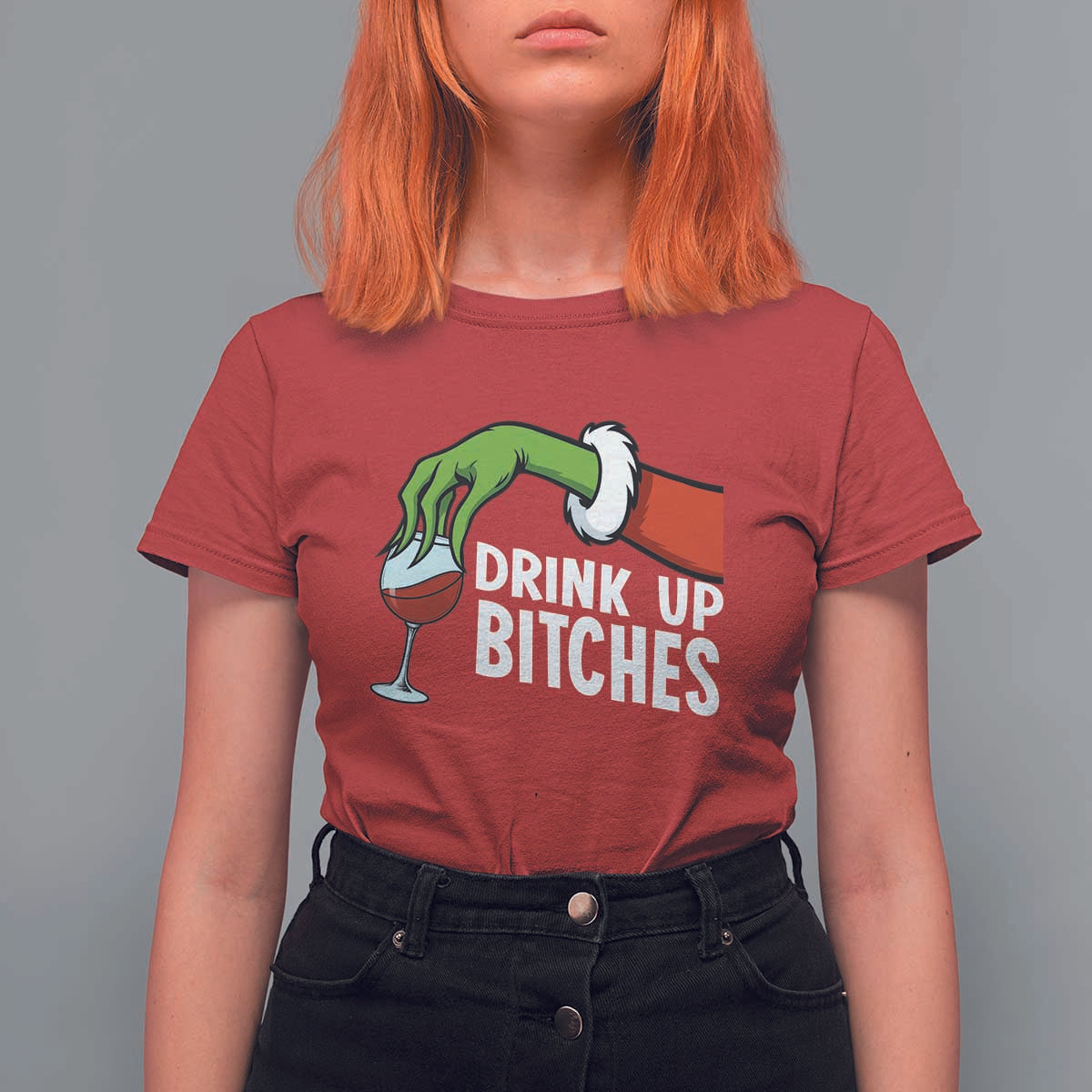 Funny Christmas Wine T Shirt For Women Drink Up Bitches - Wonder Print Shop