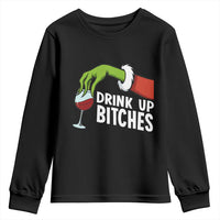Funny Christmas Wine Youth Sweatshirt Drink Up Bitches - Wonder Print Shop
