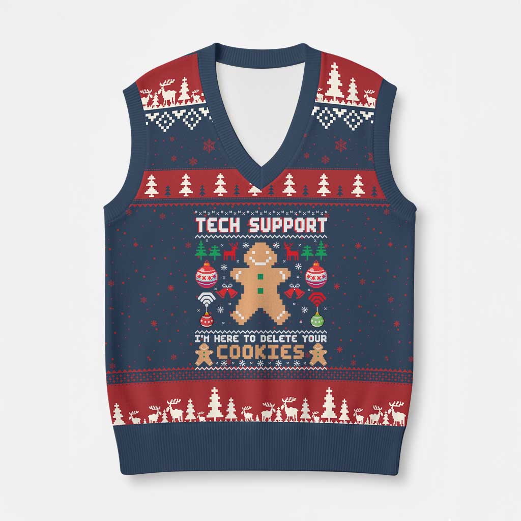 Tech Support Xmas V-Neck Knit Sweater Vest I Am Here To Delete Your Cookies - Wonder Print Shop