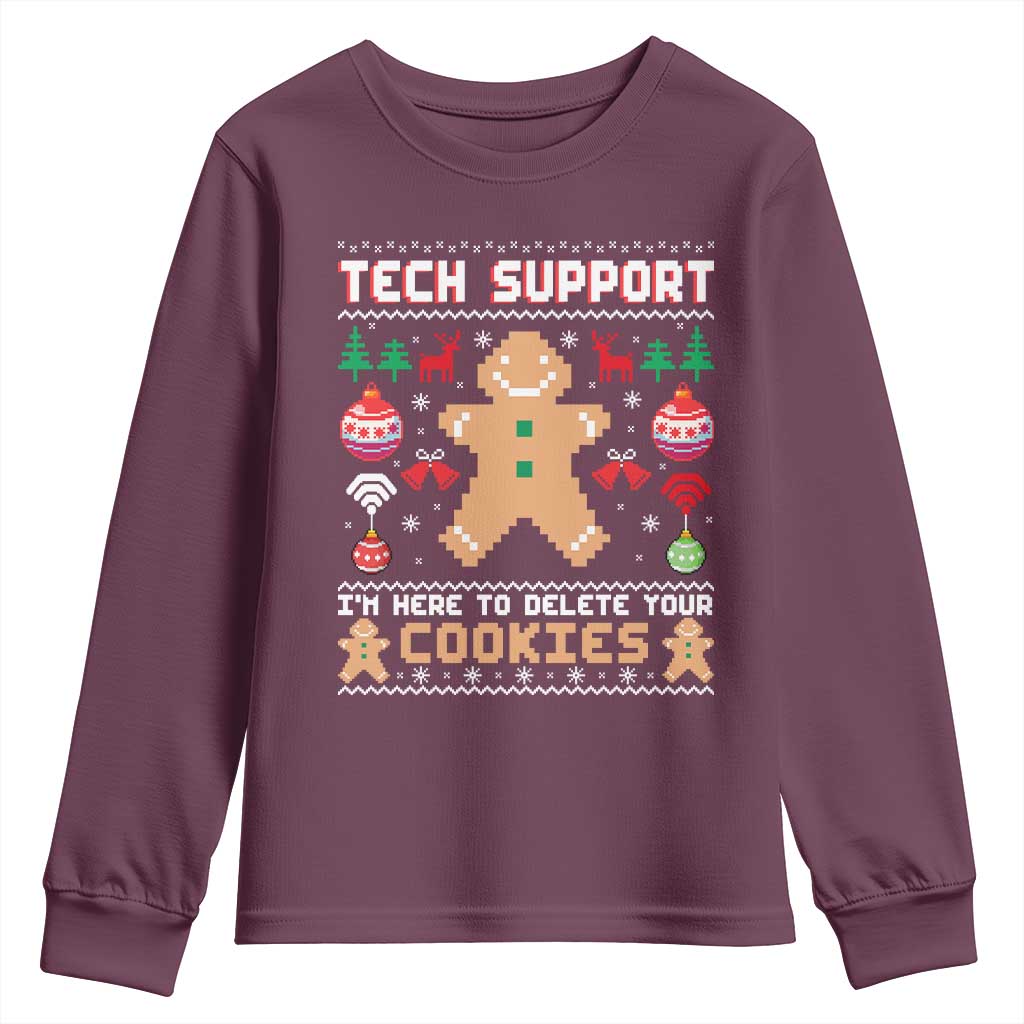 Tech Support Christmas Youth Sweatshirt I Am Here To Delete Your Cookies - Wonder Print Shop