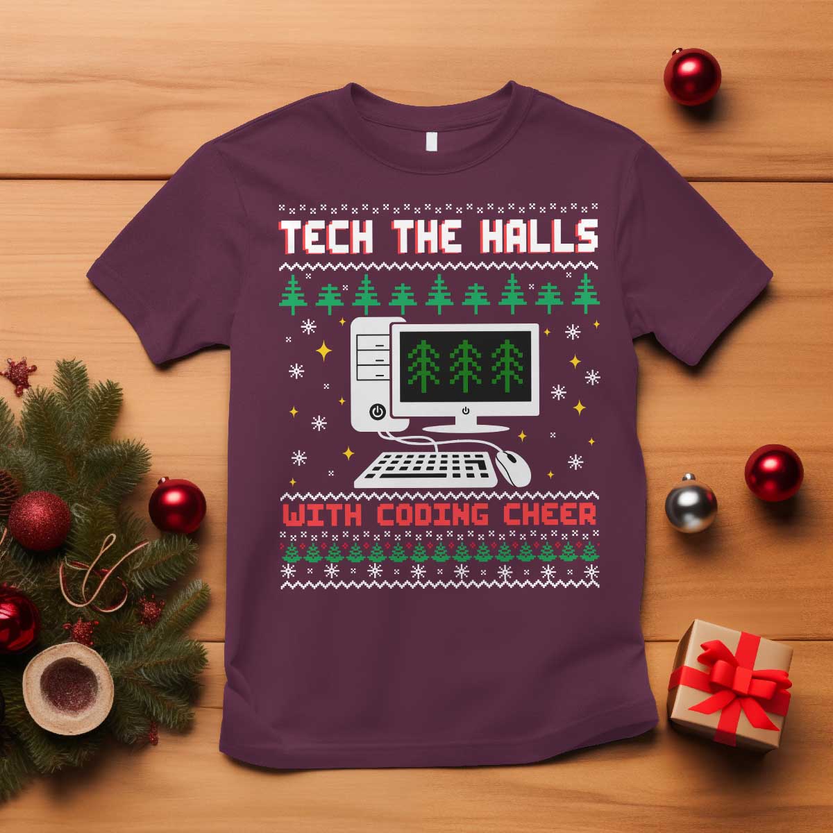 Tech Support Christmas T Shirt Tech The Halls With Cooking Cheer - Wonder Print Shop