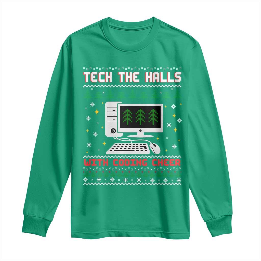 Tech Support Christmas Long Sleeve Shirt Tech The Halls With Cooking Cheer - Wonder Print Shop