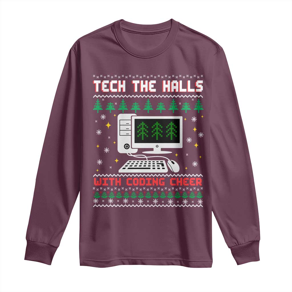 Tech Support Christmas Long Sleeve Shirt Tech The Halls With Cooking Cheer - Wonder Print Shop