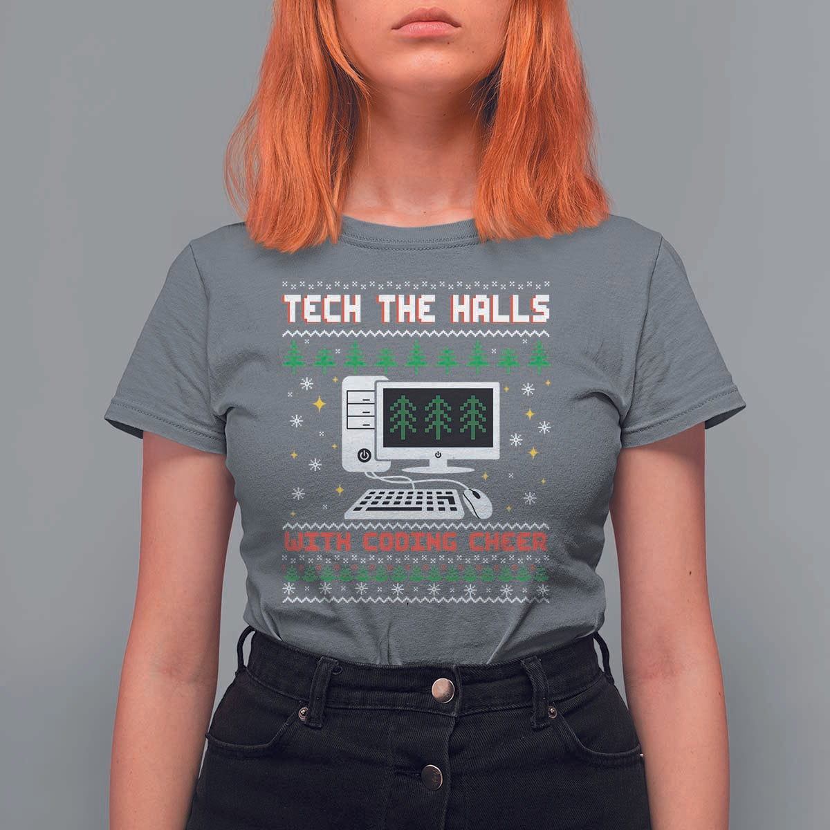 Tech Support Christmas T Shirt For Women Tech The Halls With Cooking Cheer - Wonder Print Shop