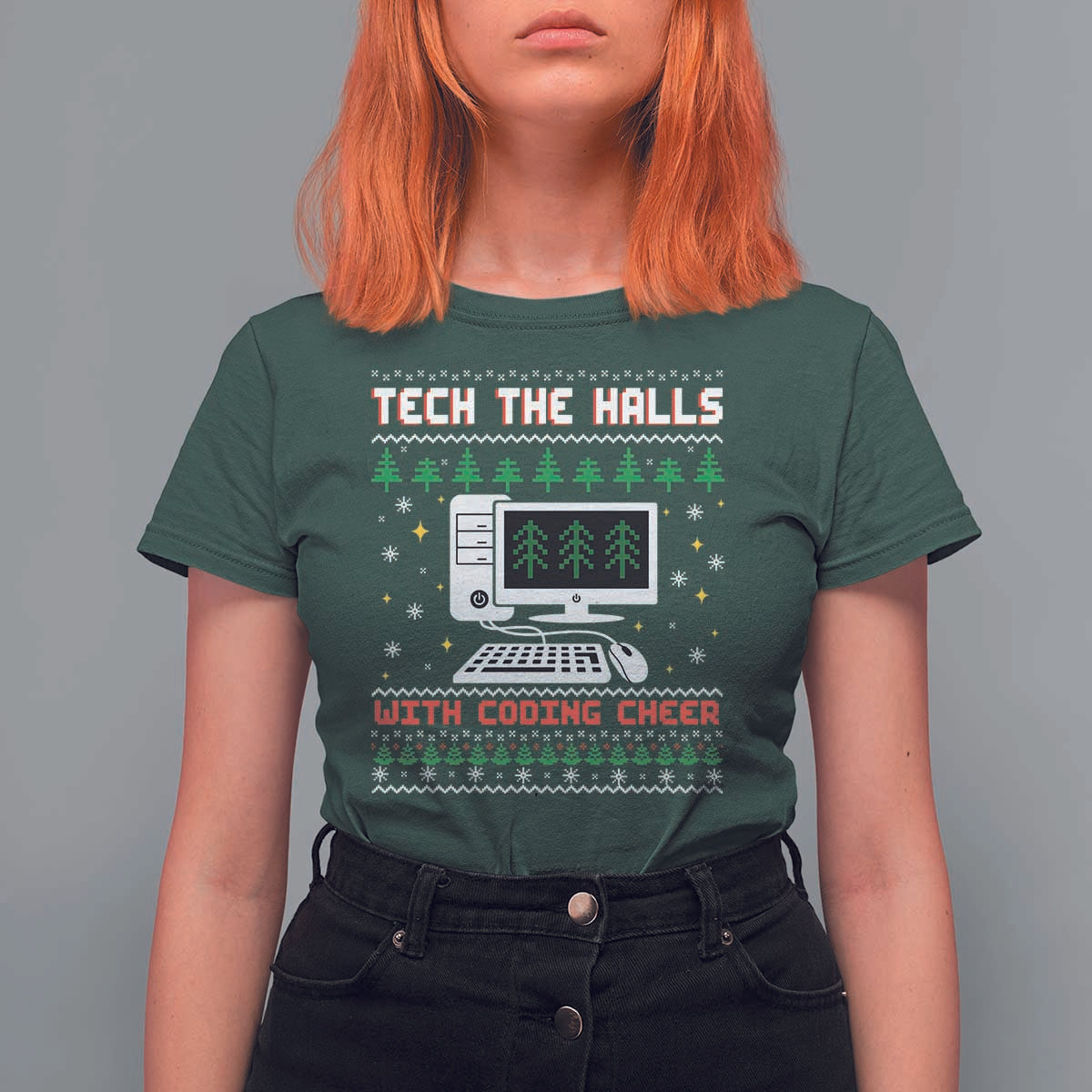 Tech Support Christmas T Shirt For Women Tech The Halls With Cooking Cheer - Wonder Print Shop