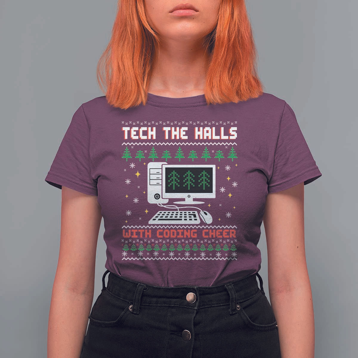 Tech Support Christmas T Shirt For Women Tech The Halls With Cooking Cheer - Wonder Print Shop