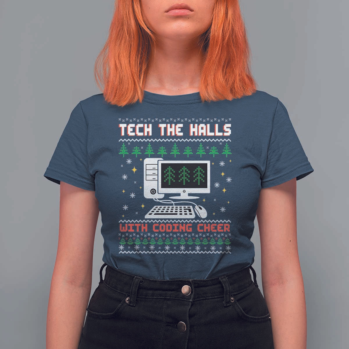 Tech Support Christmas T Shirt For Women Tech The Halls With Cooking Cheer - Wonder Print Shop