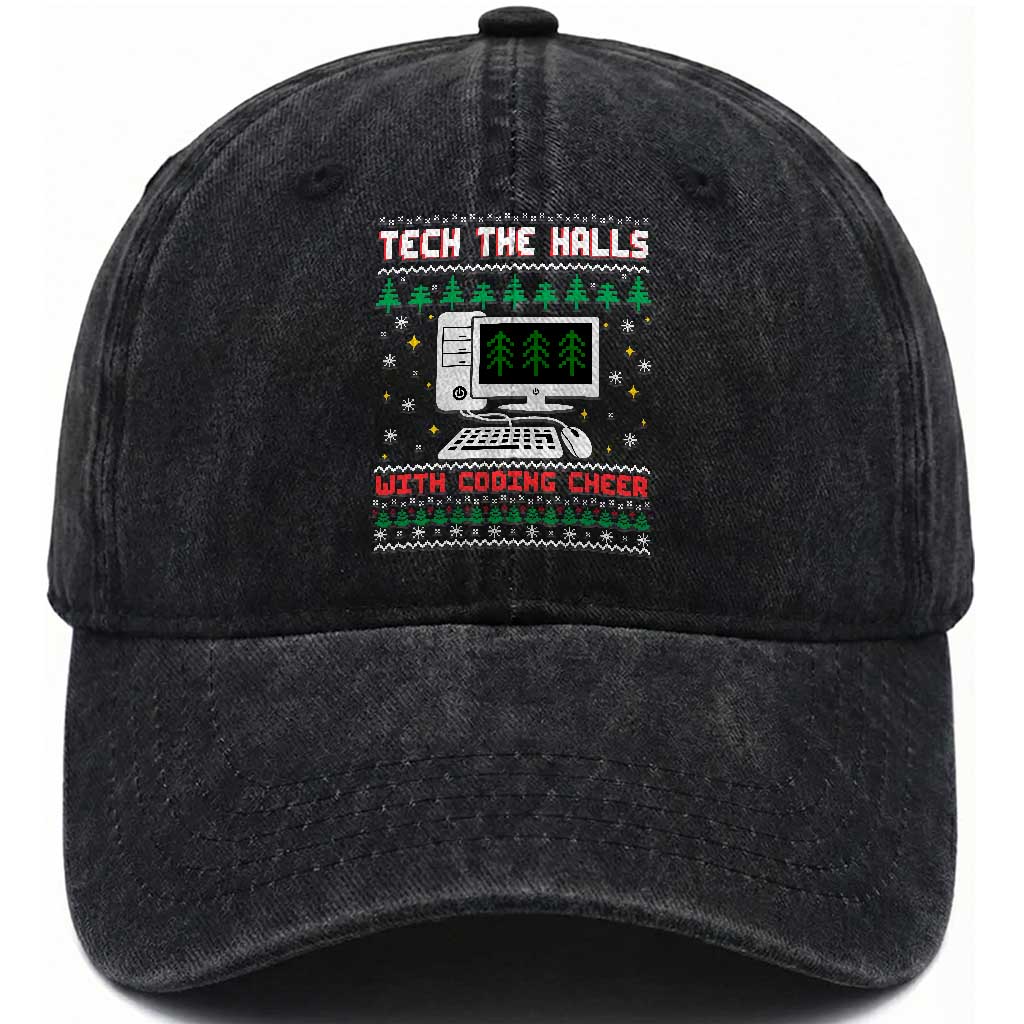 Tech Support Christmas Washed Cotton Baseball Cap Tech The Halls With Cooking Cheer