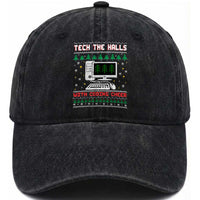 Tech Support Christmas Washed Cotton Baseball Cap Tech The Halls With Cooking Cheer
