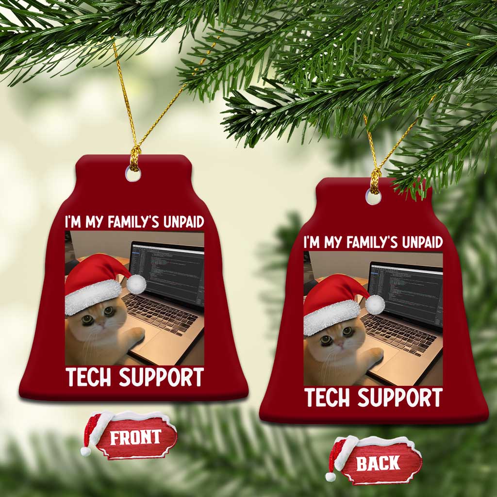 Funny Tech Support Cat Christmas Ceramic Ornament - Wonder Print Shop
