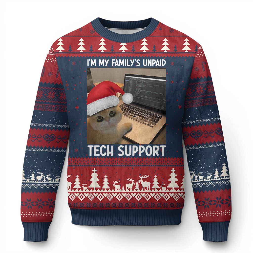 Funny Tech Support Cat Xmas Ugly Christmas Sweater - Wonder Print Shop