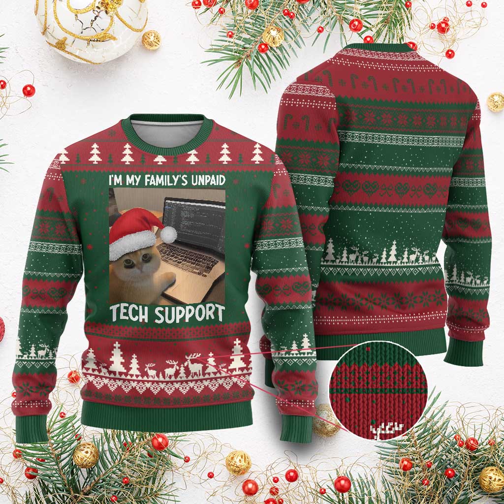 Funny Tech Support Cat Xmas Ugly Christmas Sweater - Wonder Print Shop