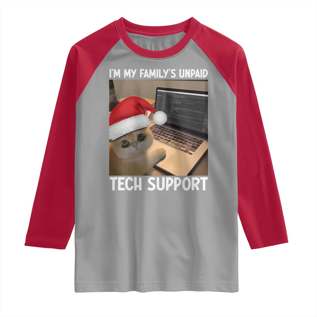 Funny Tech Support Cat Christmas Raglan Shirt - Wonder Print Shop