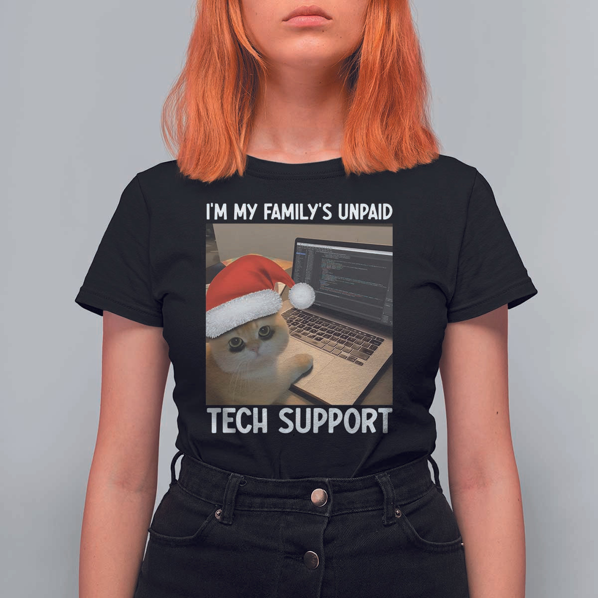 Funny Tech Support Cat Christmas T Shirt For Women - Wonder Print Shop