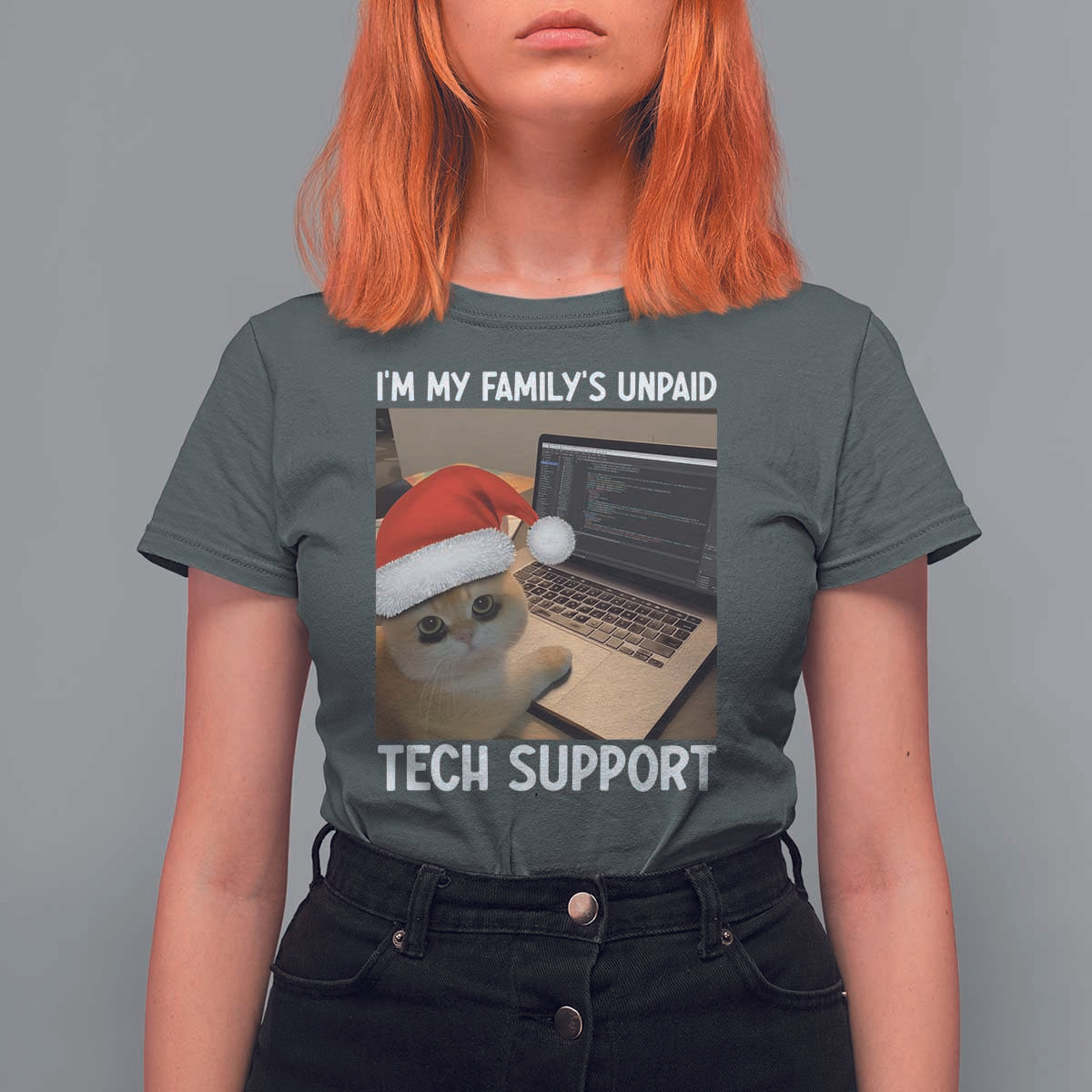 Funny Tech Support Cat Christmas T Shirt For Women - Wonder Print Shop